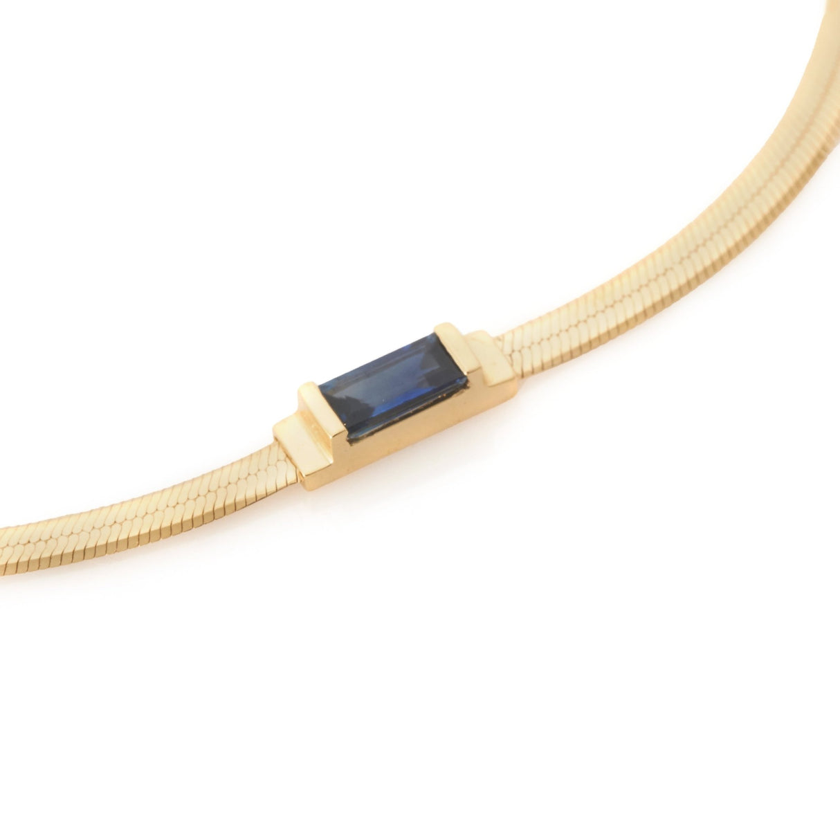 Sapphire Bar Herringbone Bracelet 18k gold Stackable design side view 2