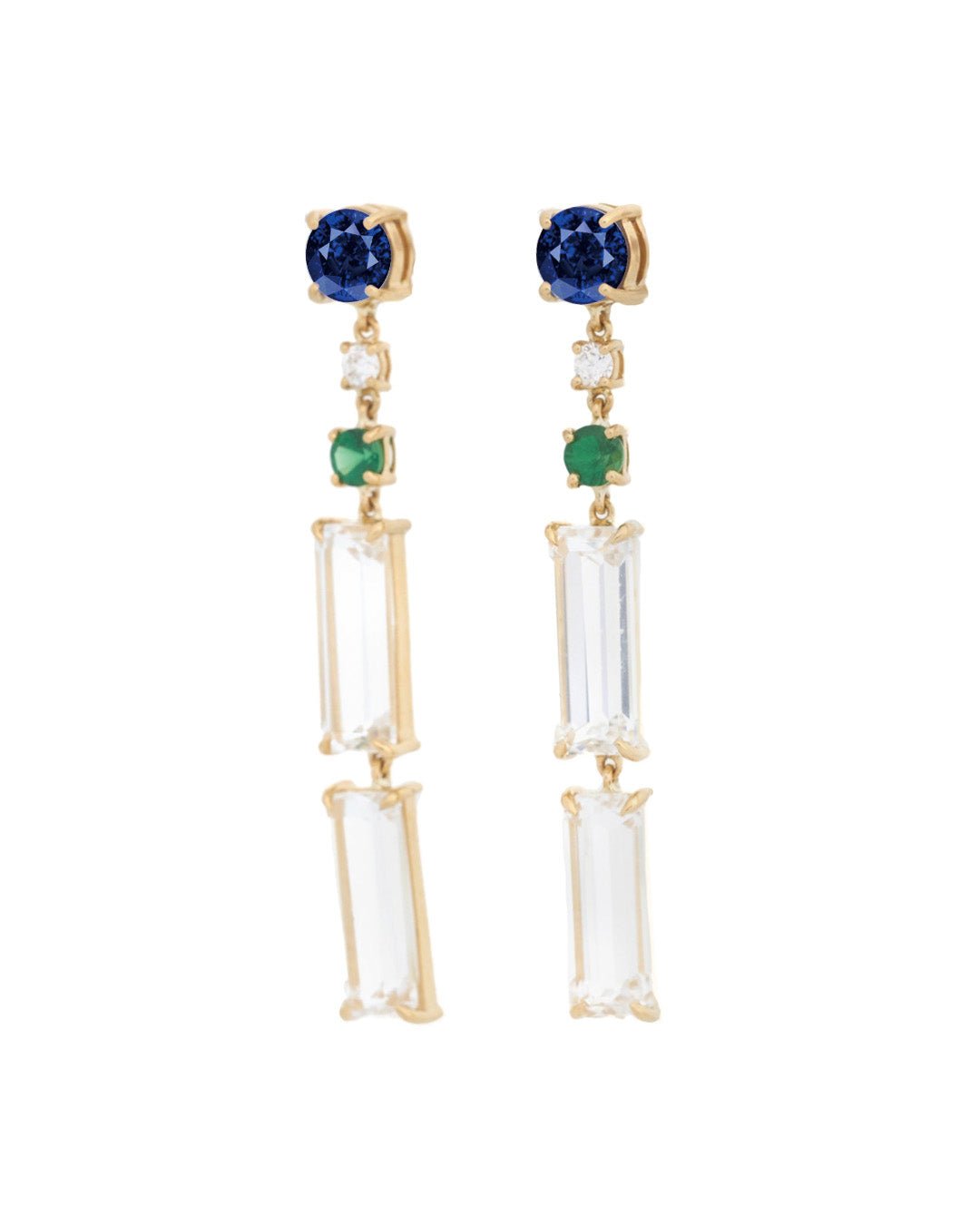 Sapphire Diamond Tsavorite Starry Night Bar Earrings YG18K Stackable design 1