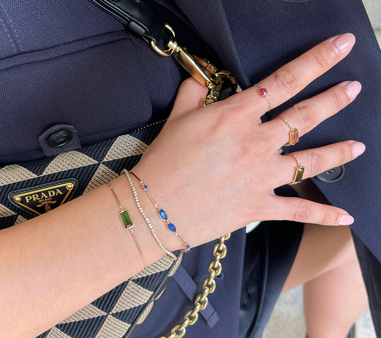 Sapphire Duo Bracelet 18k gold stackable design on model 2