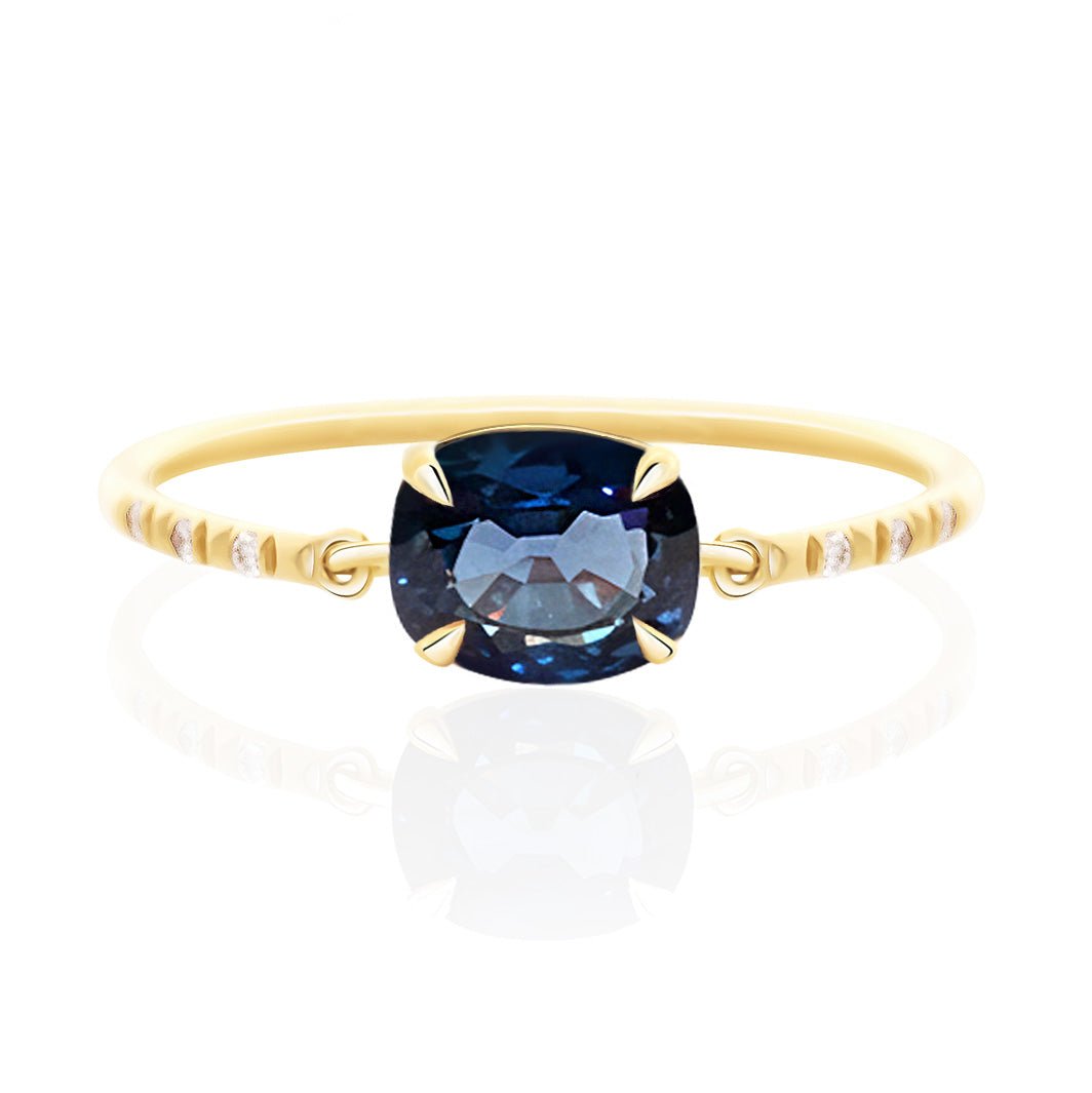 Sapphire Petite Circle Diamond Ring ( blue ) 18K gold stackable ring 1
