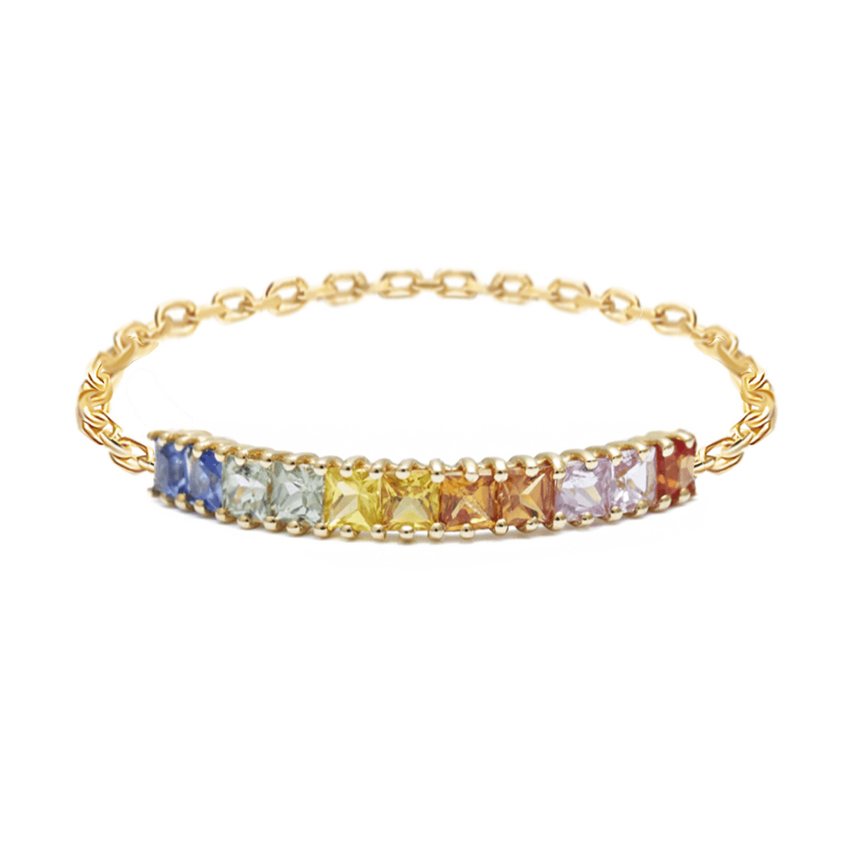 Sapphire Rainbow Bar Chain Ring 14k gold Stackable ring