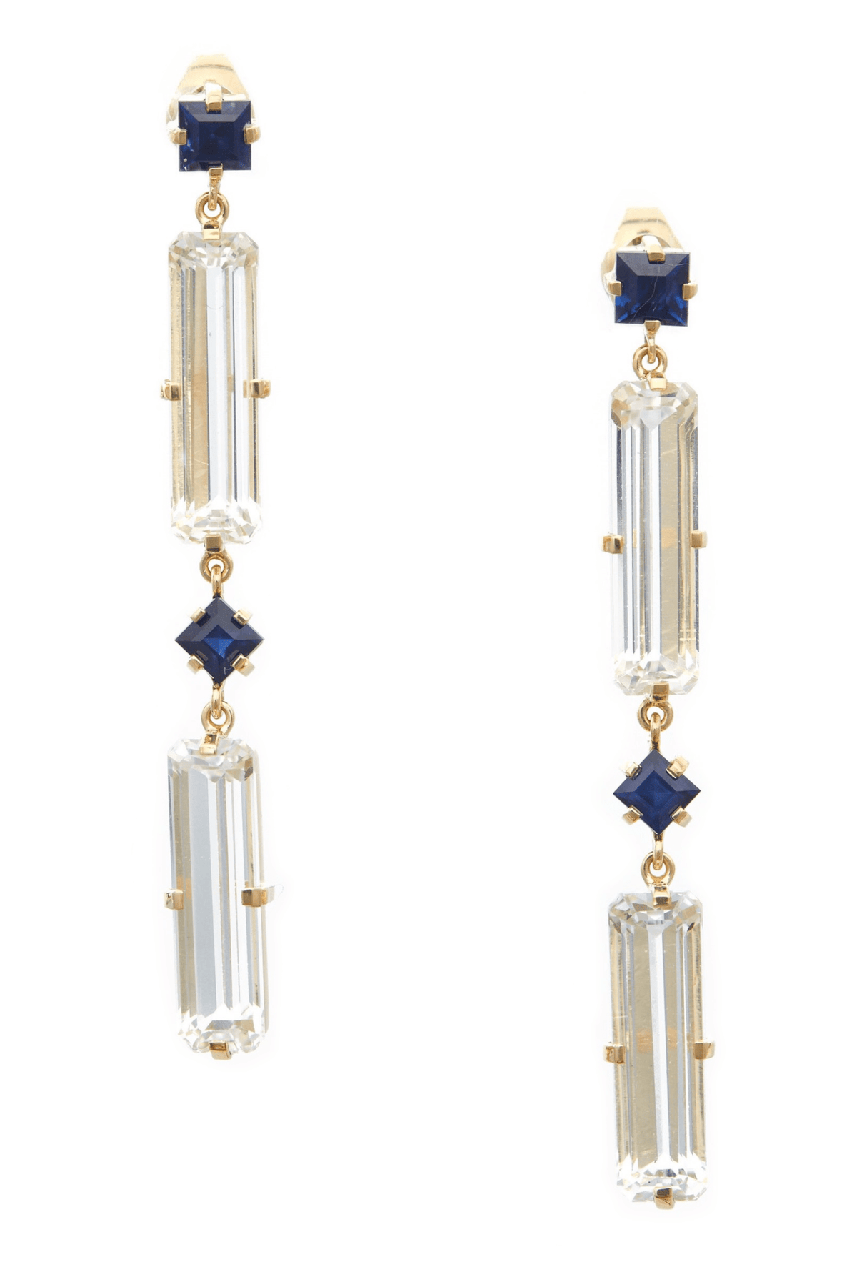 Sapphire_White_Topaz_Cascade_Bar_Earrings_18K_Gold_Handmade Fine Jewelry