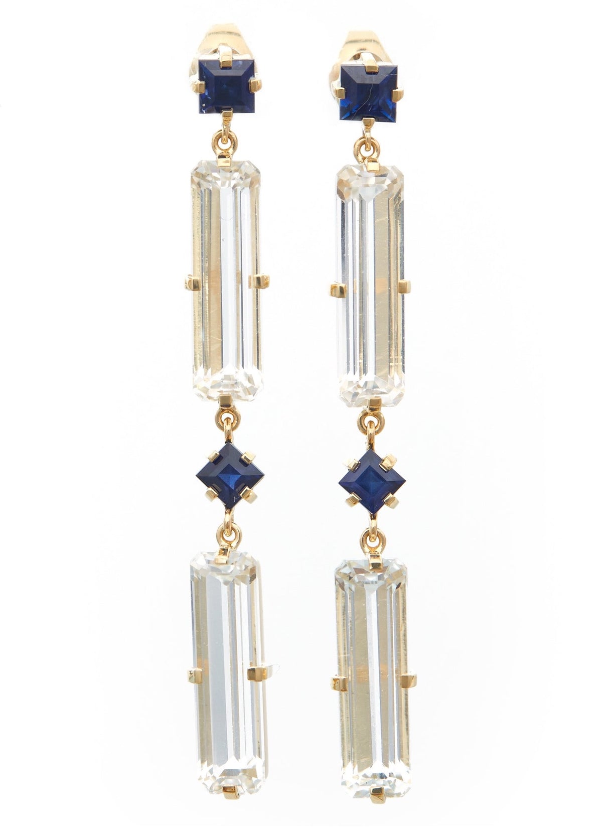 Sapphire & White Topaz Cascade Bar Earrings