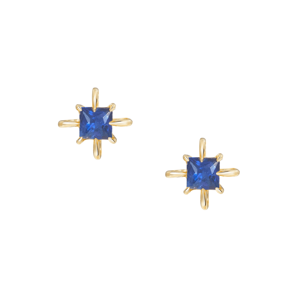 September Birthstone Sapphire Studs 14K Gold Handmade Fine Jewelry