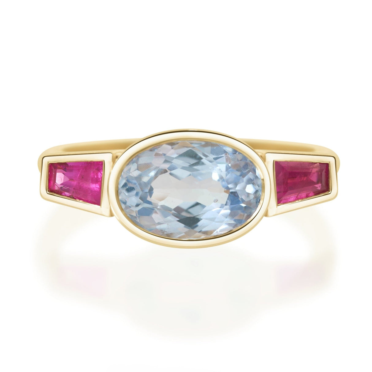 Sky Blue Sapphire & Ruby Triplet Ring 18K engagement ring