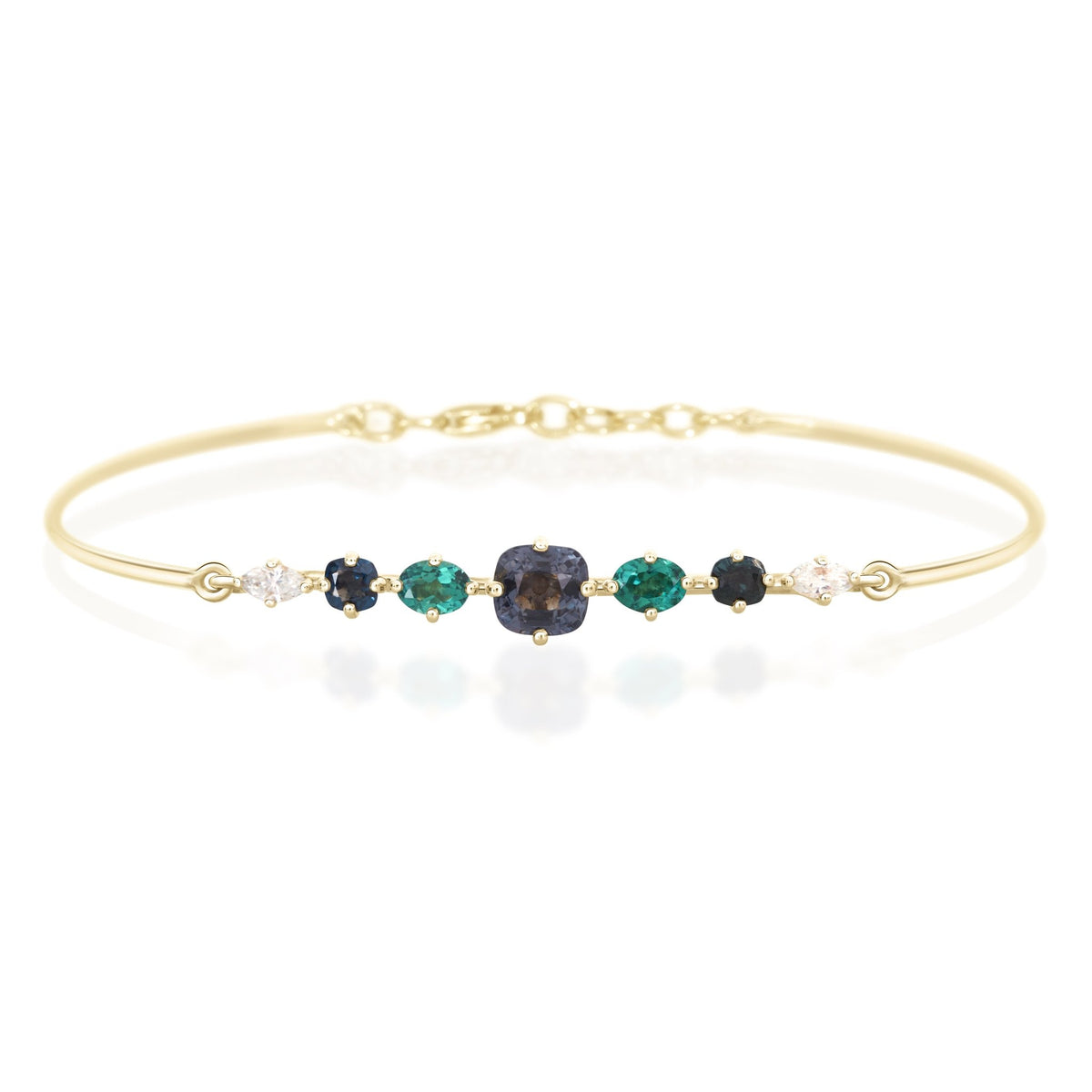 Spinel & Diamond Compass Bangle (blue & deep green) YG14K stackable design