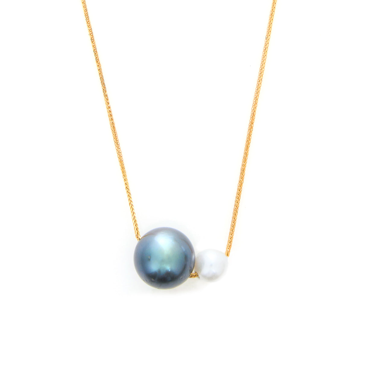 Tahitian Pearl Duo Necklace 18k gold handmade fine jewelry