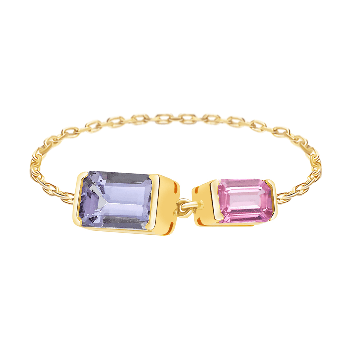 Tanzanite & Pink Sapphire Chain Ring 18k gold Stackable ring