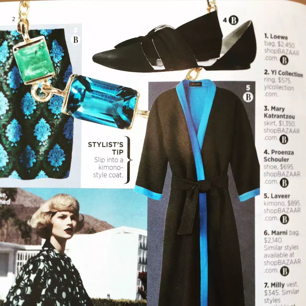 Topaz & Emerald Chain Ring 18k gold Stackable ring