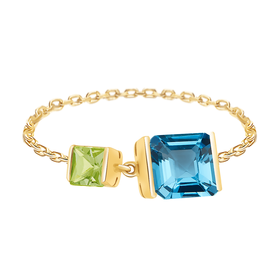 Topaz & Peridot Chain Ring 18k gold Stackable ring