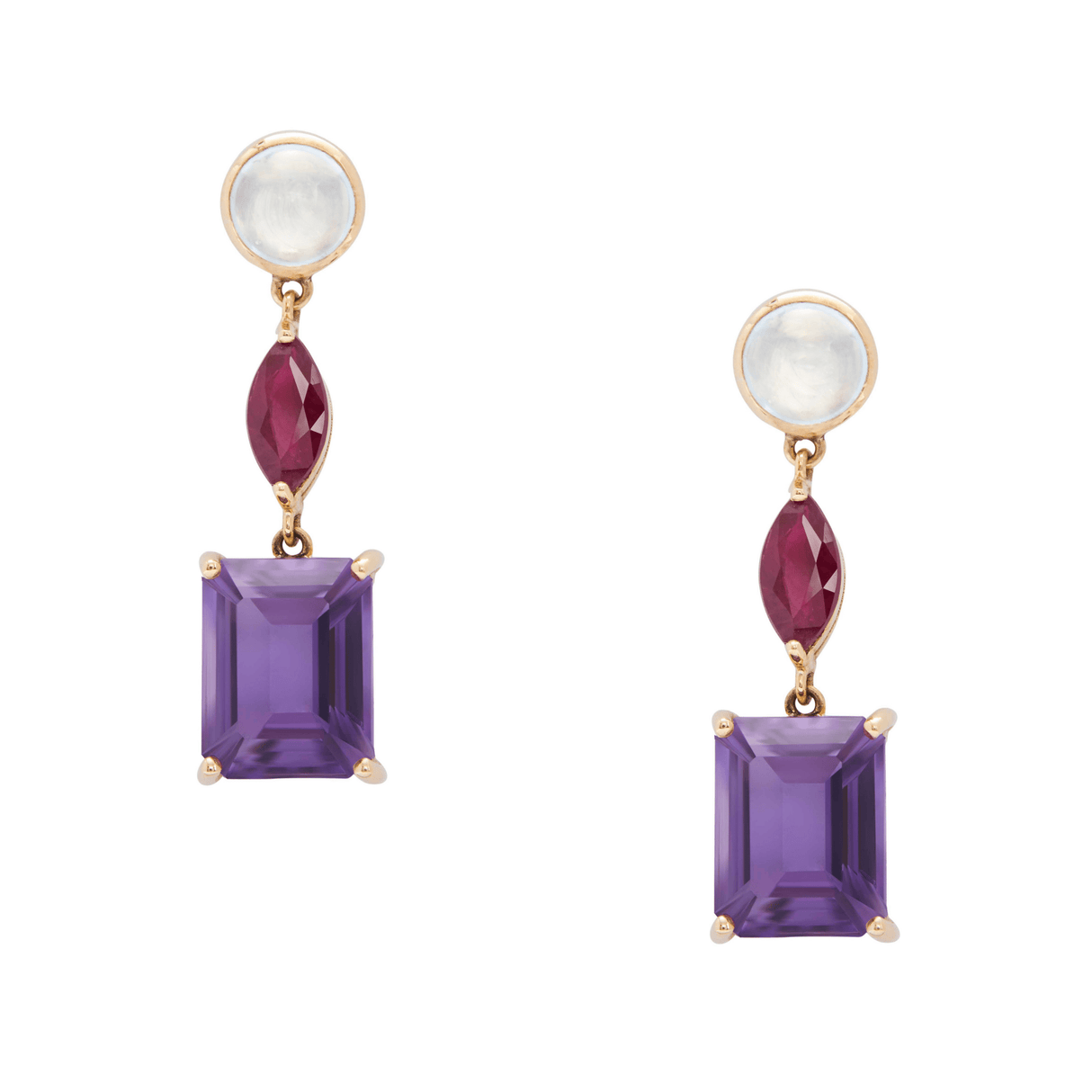 Topaz Ruby Amethyst Beijing Nights Earrings 18K Gold Handmade Fine Jewelry