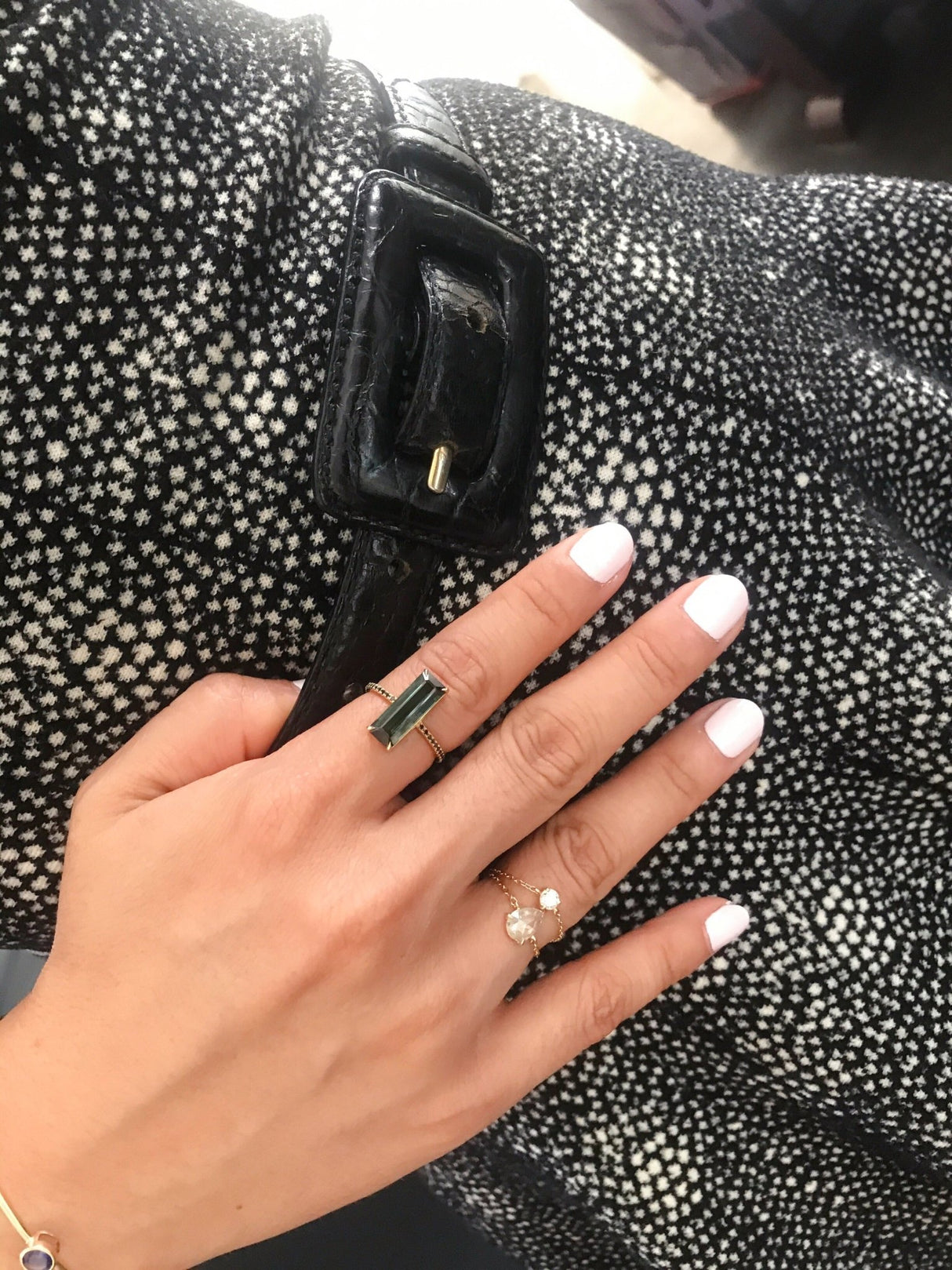 Tourmaline & Black Diamond Bar Ring