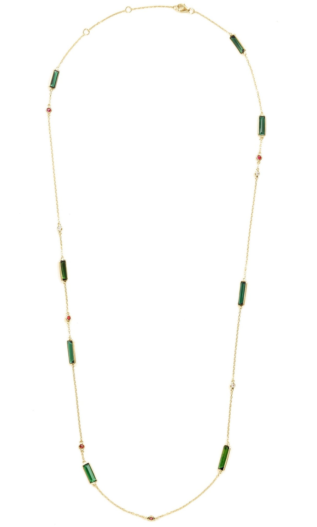 Tourmaline & Ruby & Diamond Candy Necklace 18K gold handmade fine jewelry
