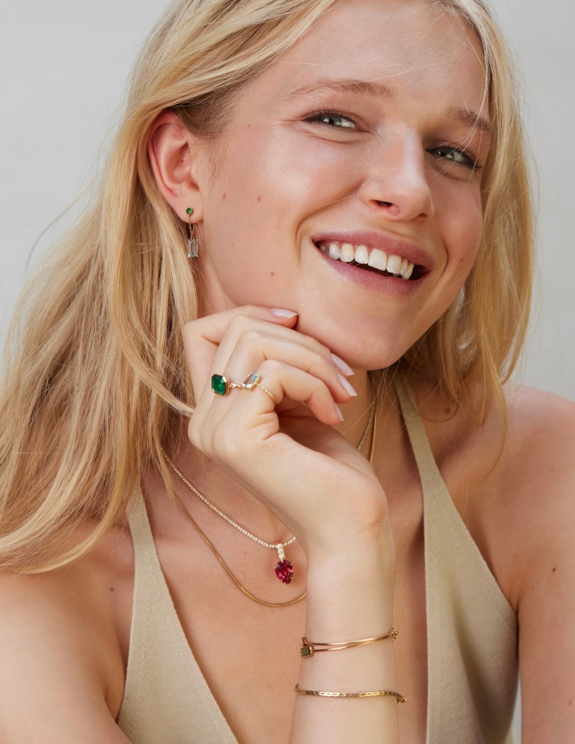 Tsavorite & Aquamarine Chain Earrings