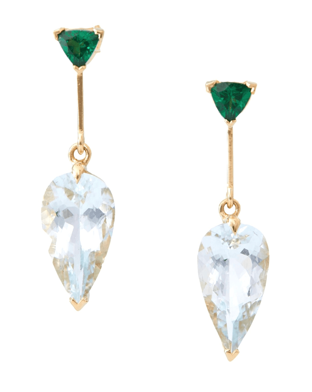 Tsavorite & Aquamarine Dewdrop Earrings 18K Gold Handmade Fine Jewelry