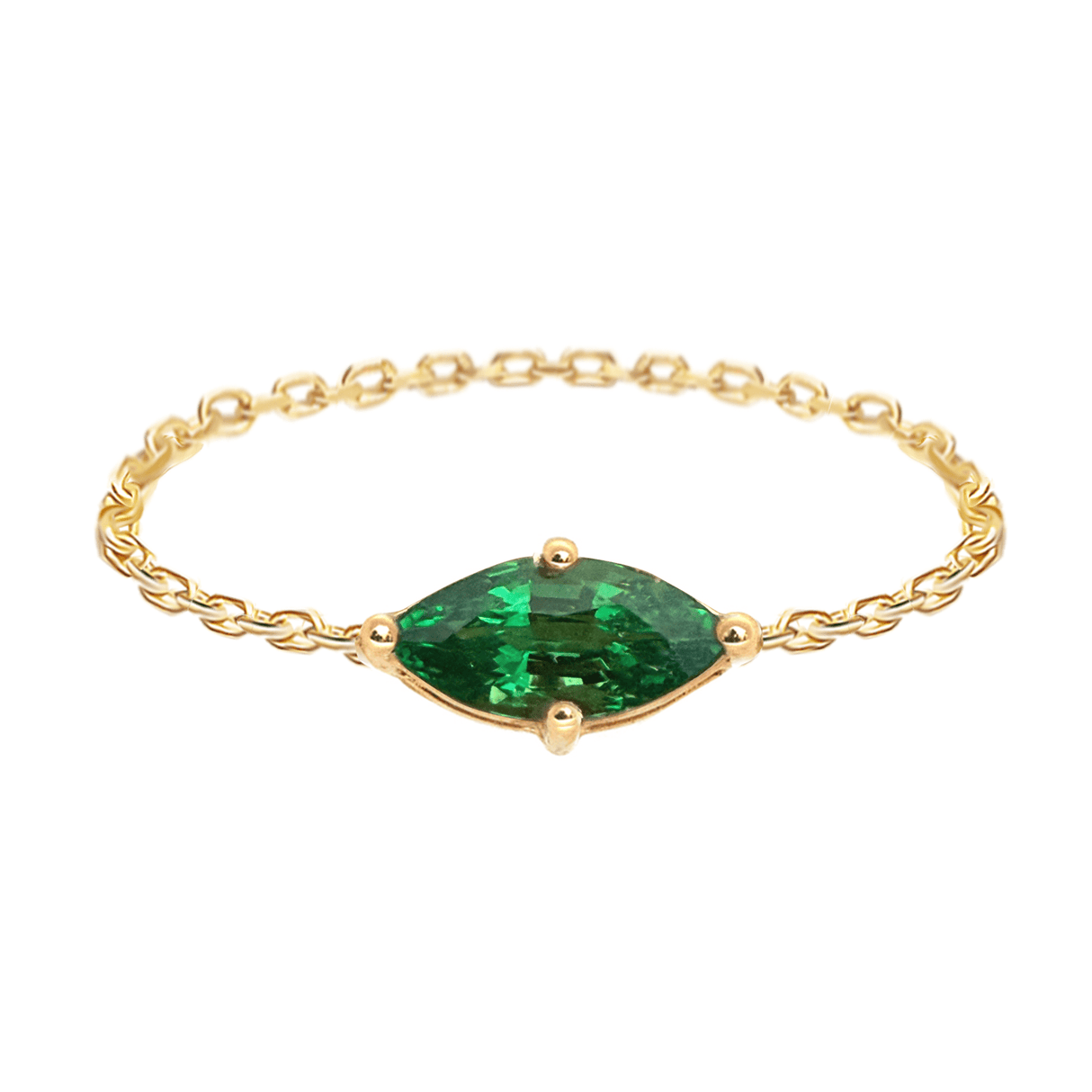 Tsavorite Marquise Supreme Chain Ring 18k gold Stackable ring