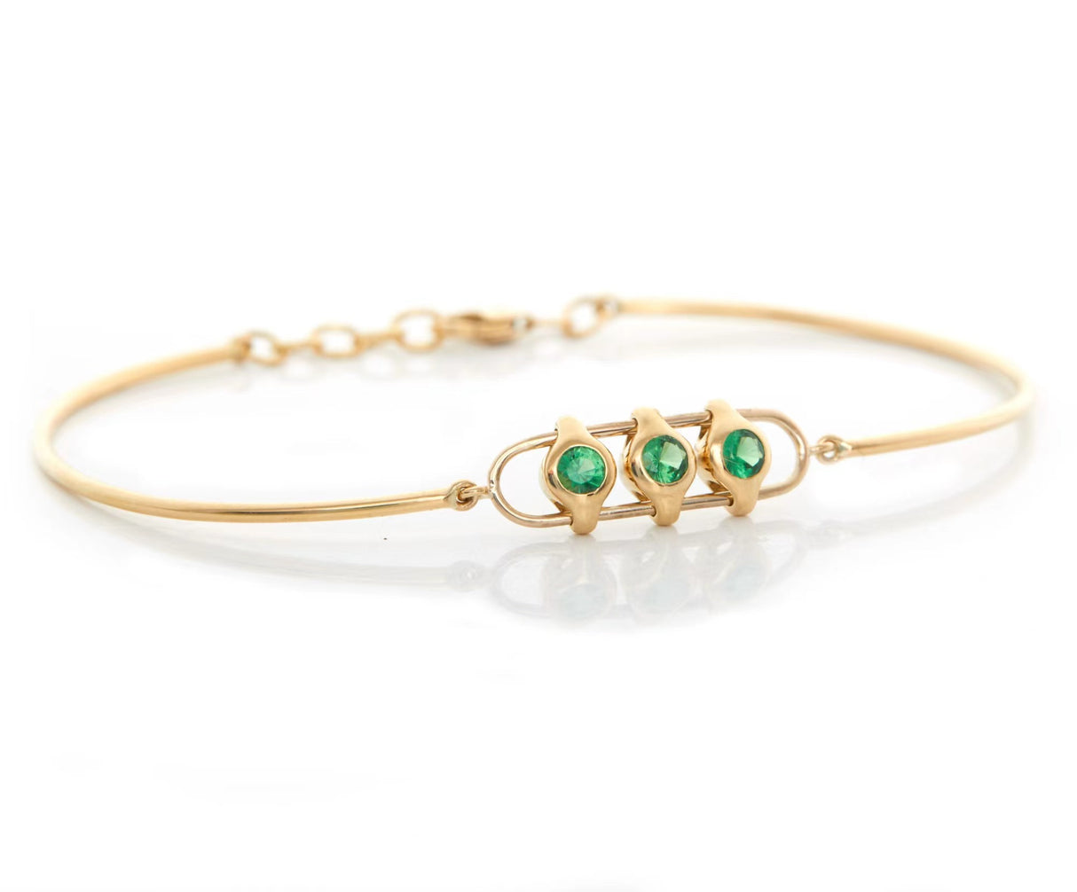 Tsavorite Orbit Bangle 18k gold stackable design side