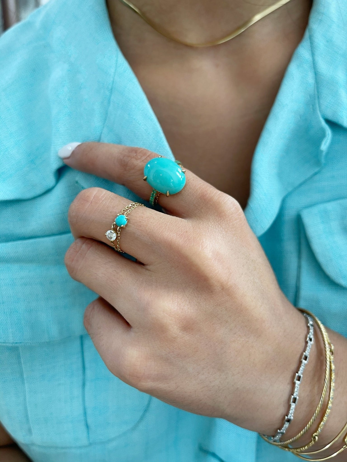 Turquoise & Emerald Globe Ring