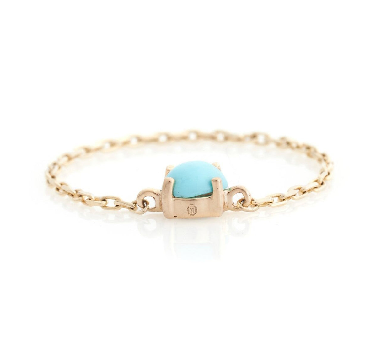 Turquoise Dot Chain Ring 14k gold Stackable ring side view