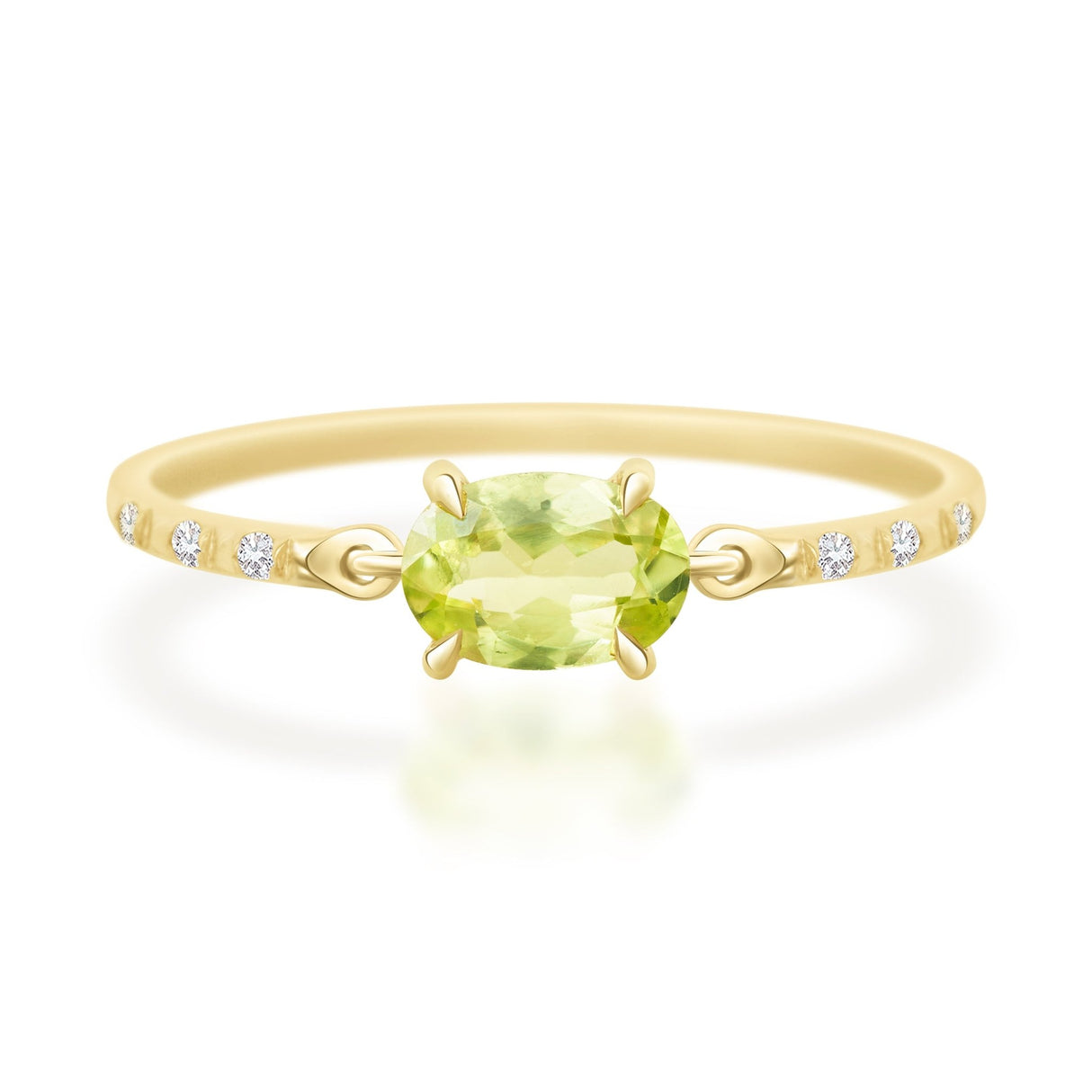 Vivid Yellow Chrysoberyl Petite Circle Diamond Ring 18K Stackable ring