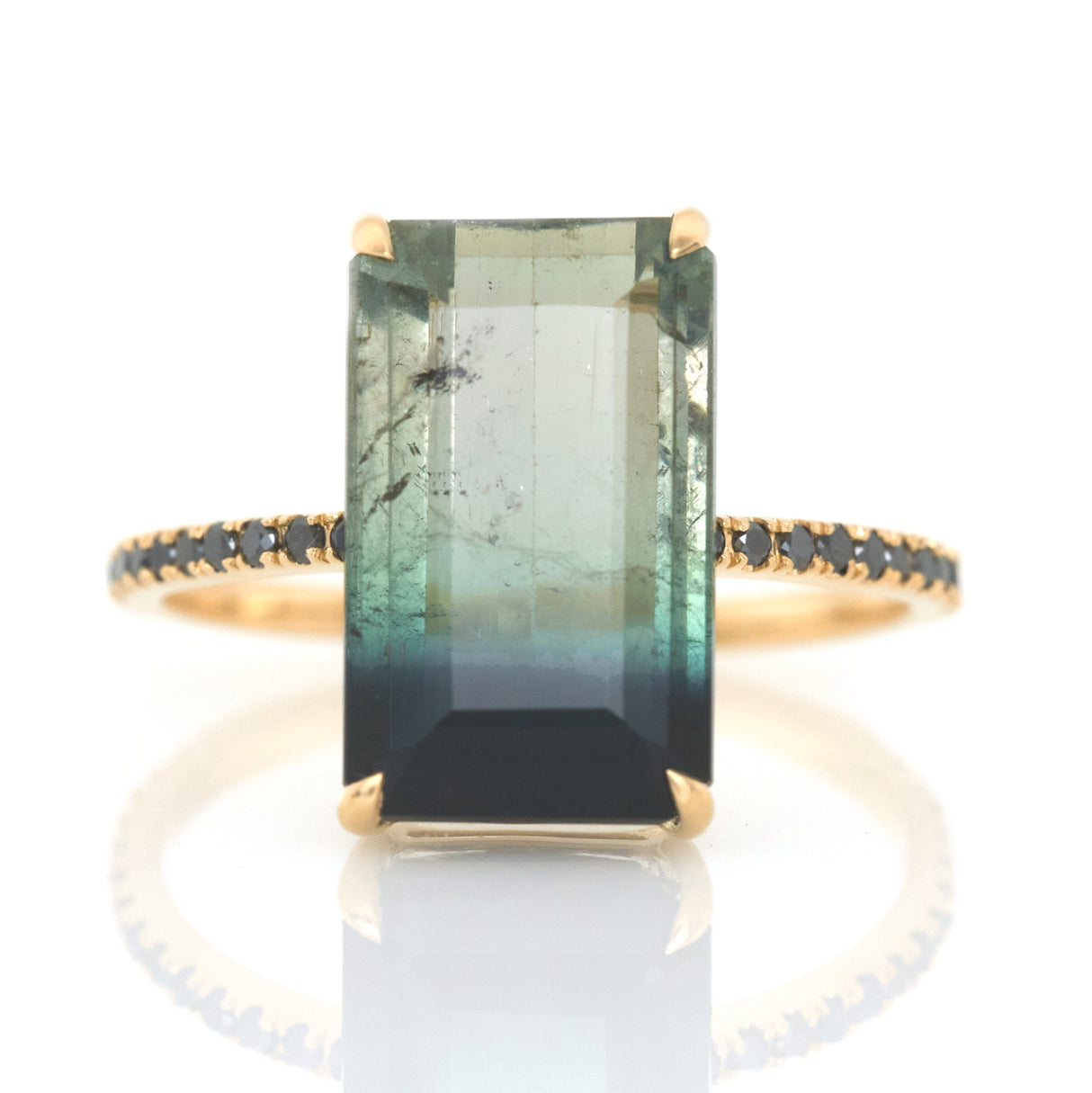 Watermelon Tourmaline Bar Protection Ring 18k gold engagement ring