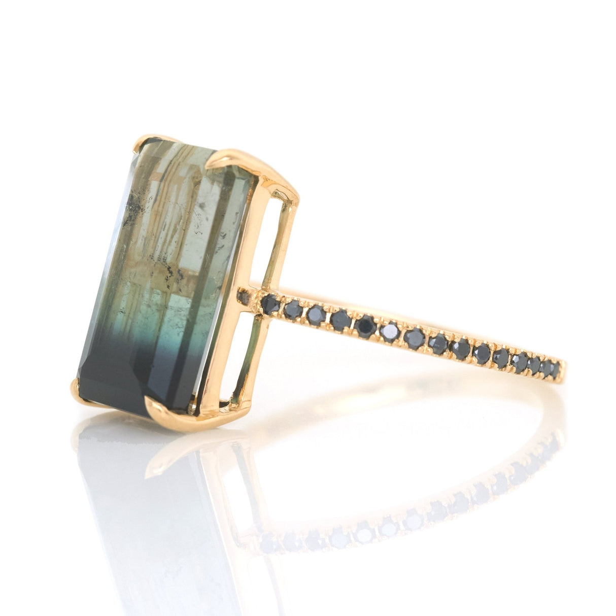 Watermelon Tourmaline Bar Protection Ring 18k gold engagement ring side view