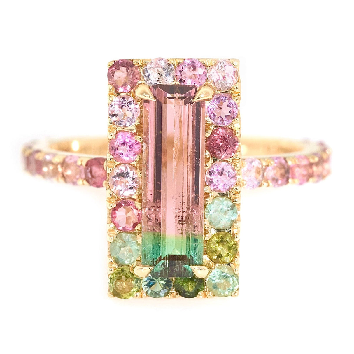 Watermelon Tourmaline Candy Ring 18k gold engagement ring