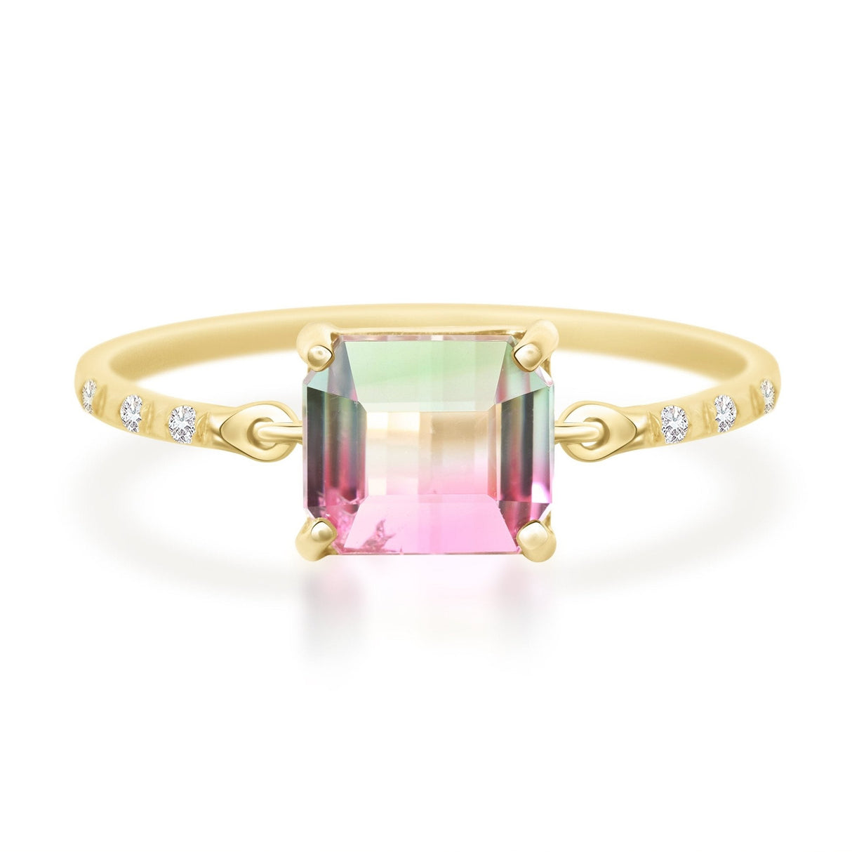 Watermelon Tourmaline Petite Circle Diamond Ring 18K Stackable ring