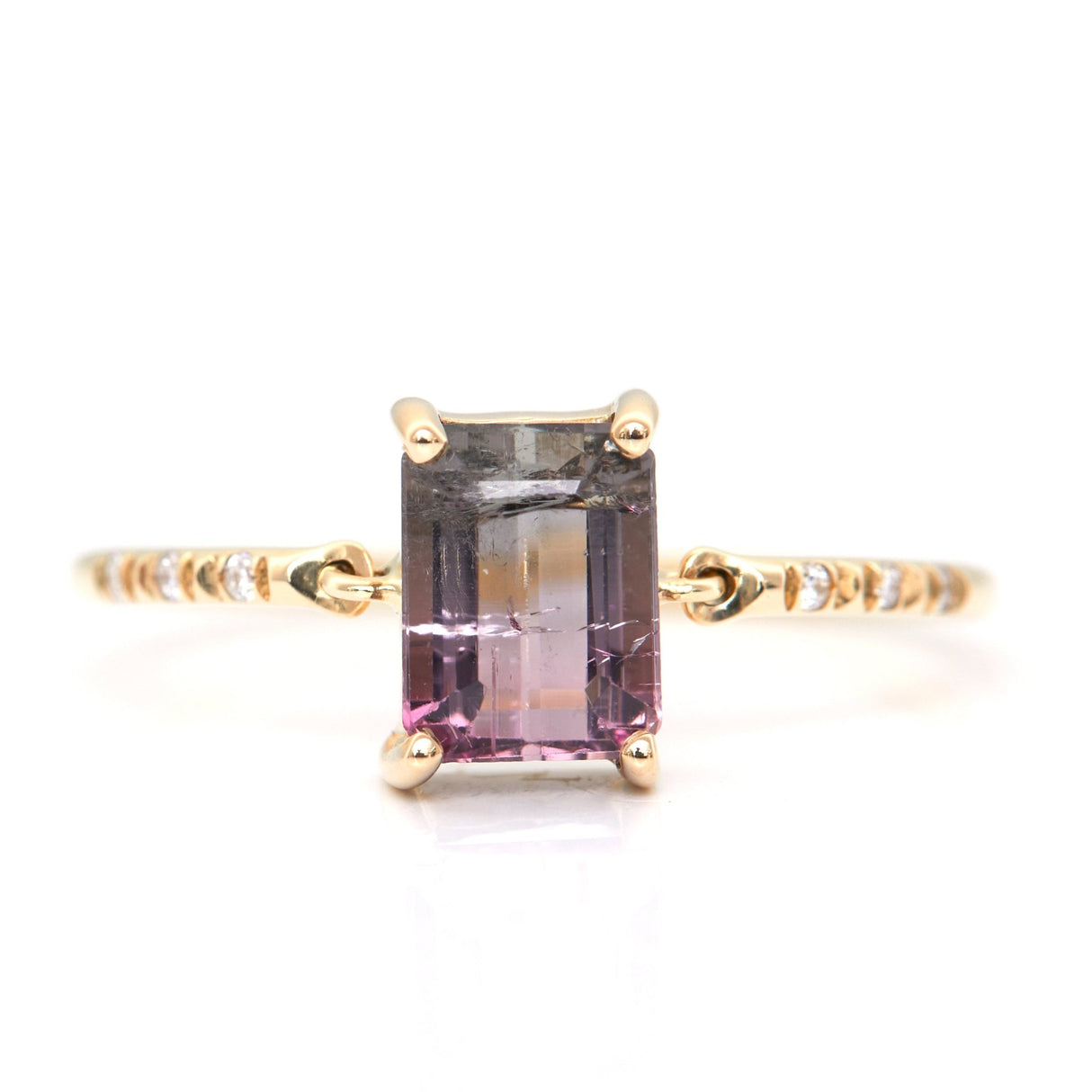 Watermelon Tourmaline Petite Diamond Ring 14k gold stackable ring