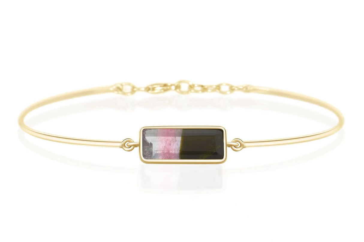Watermelon Tourmaline Protection Bangle 18k gold Stackable design