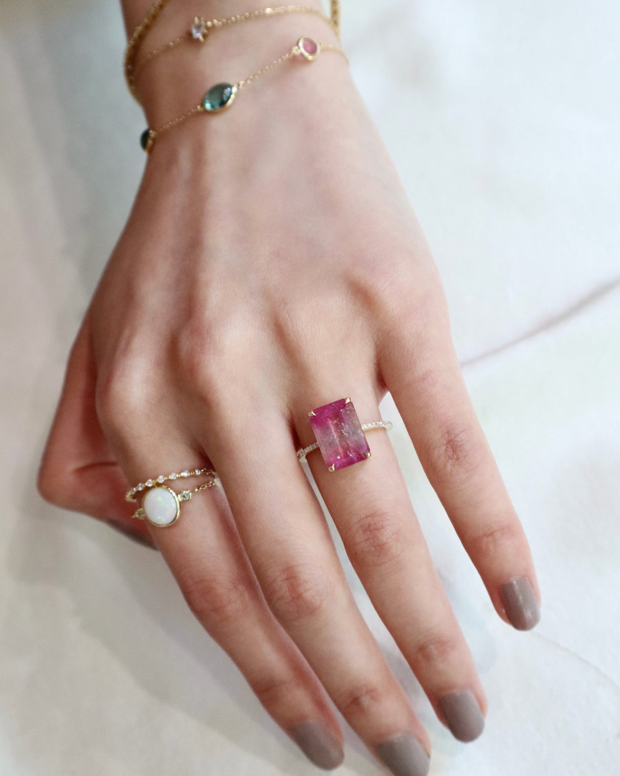 Barbie Pink Watermelon Tourmaline & White Diamond Ring