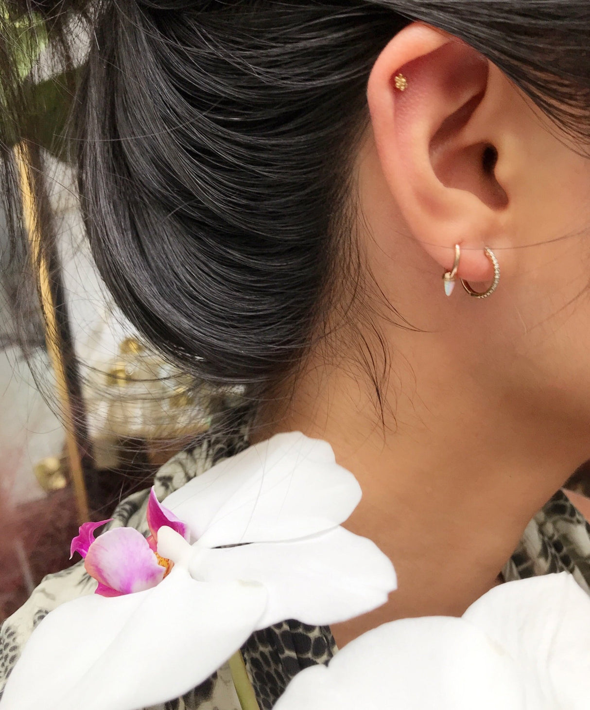 White or Black Diamond Hoop