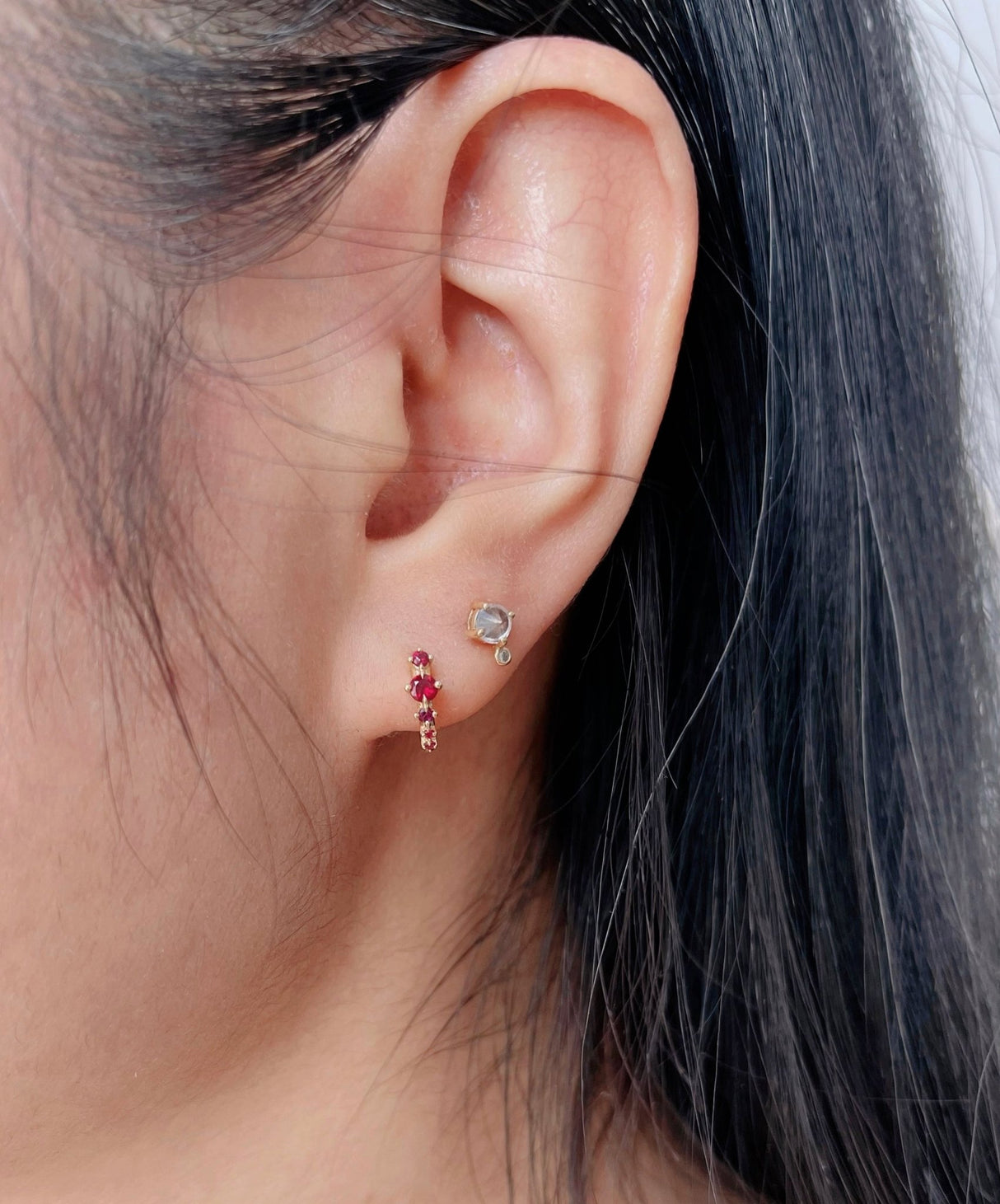 White Sapphire & Diamond Spike Stud