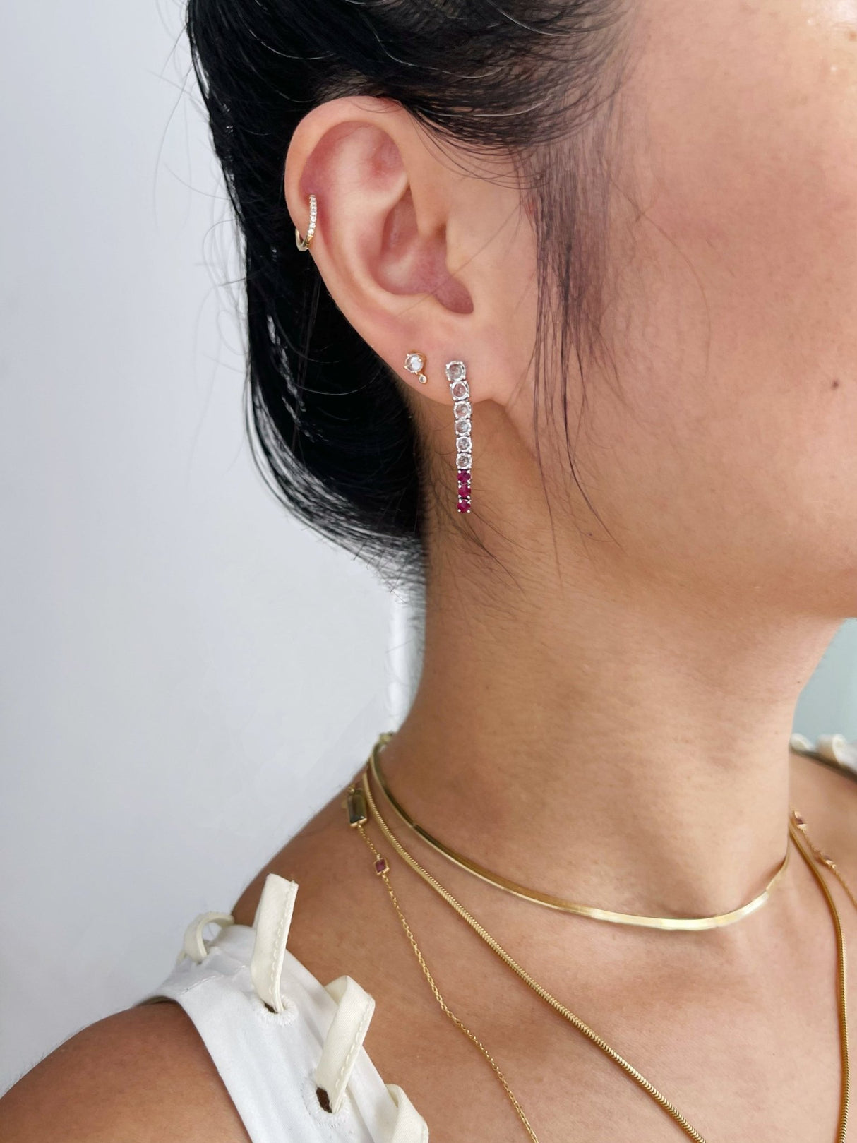 White Sapphire & Ruby Dream Links Earrings