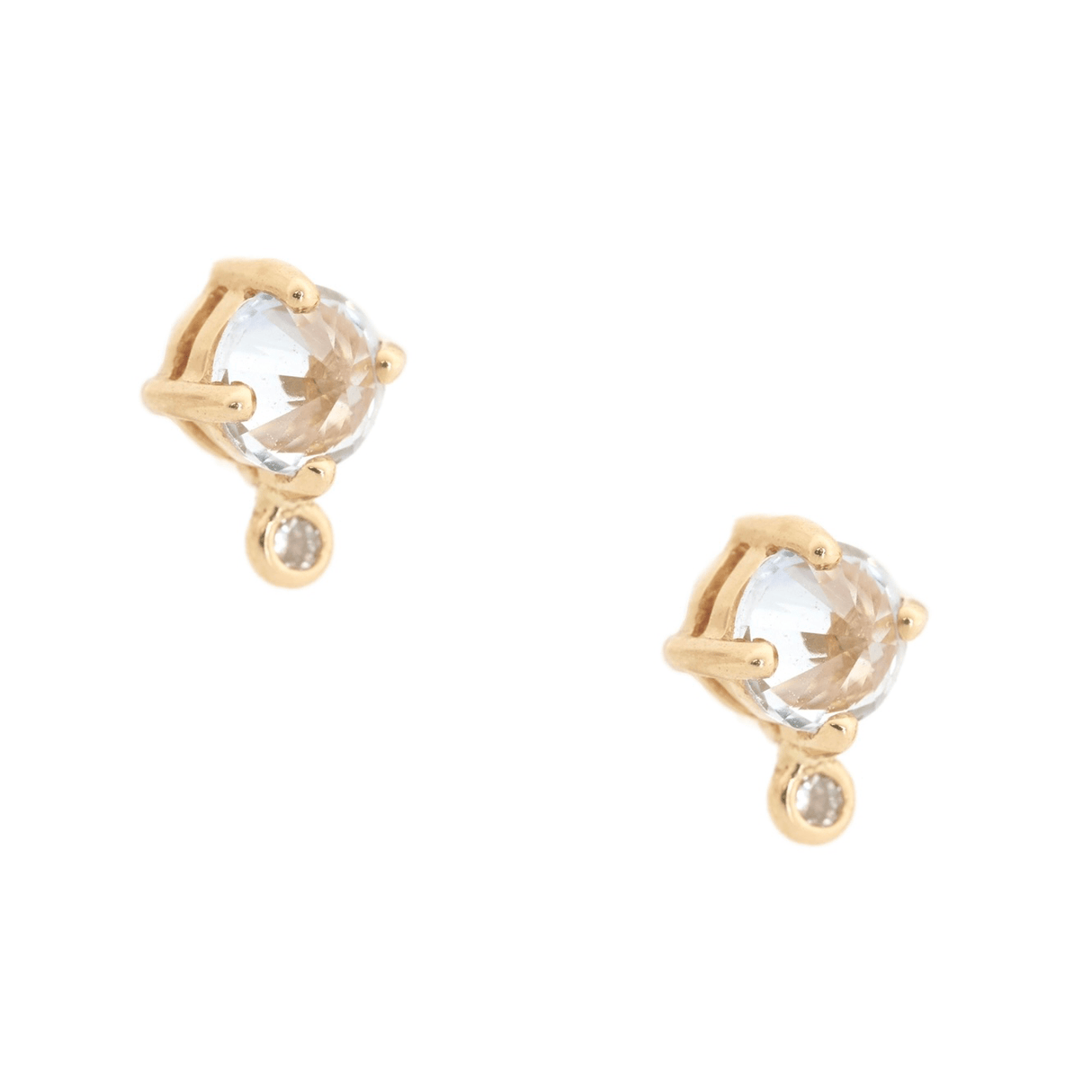 White Sapphire & Diamond Spike Stud 14K Gold Handmade Fine Jewelry