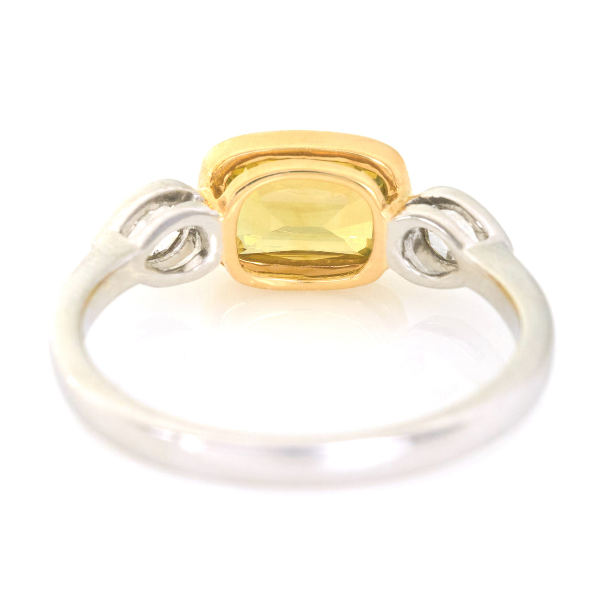 Yellow Chrysoberyl & Rose Cut Diamond Ring 18k gold engagement ring back view