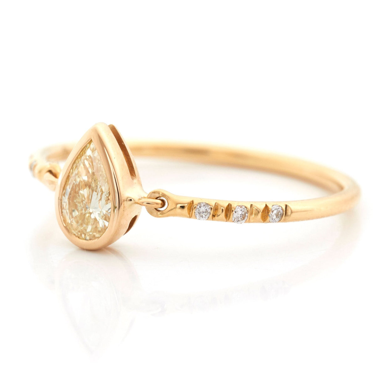 Yellow Diamond pear Petite Circle Ring 18k gold engagement ring side view