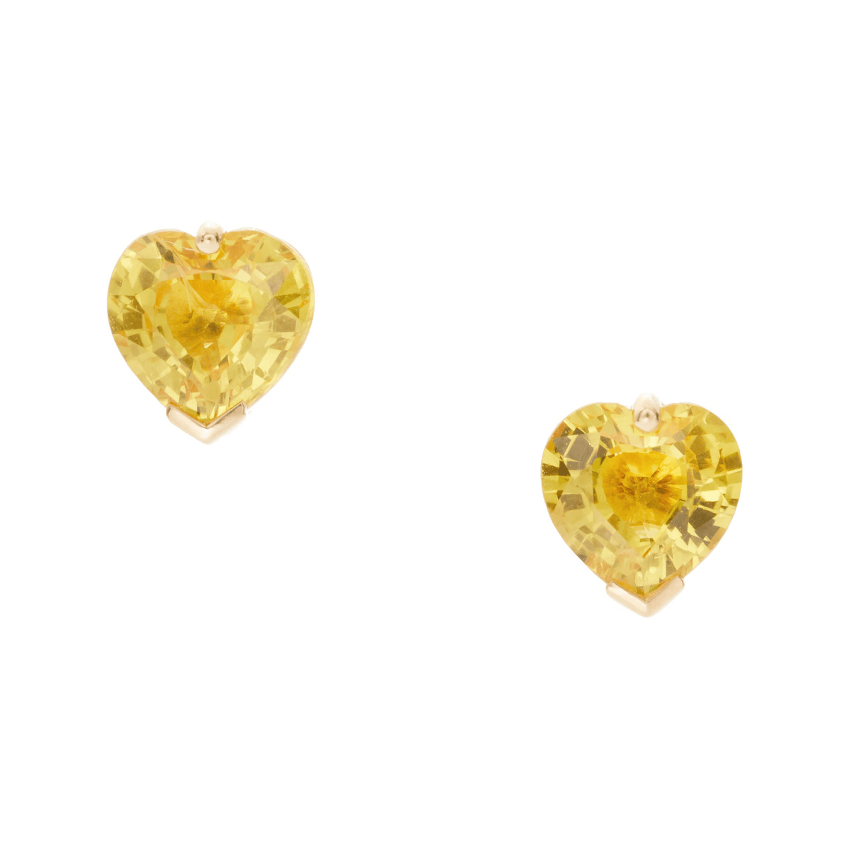 Yellow Sapphire Heart Studs 18K Gold Handmade Fine Jewelry