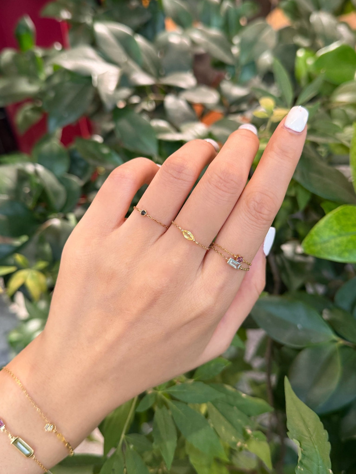 Yellow Sapphire Marquise Chain Ring 14k gold Stackable ring on hand