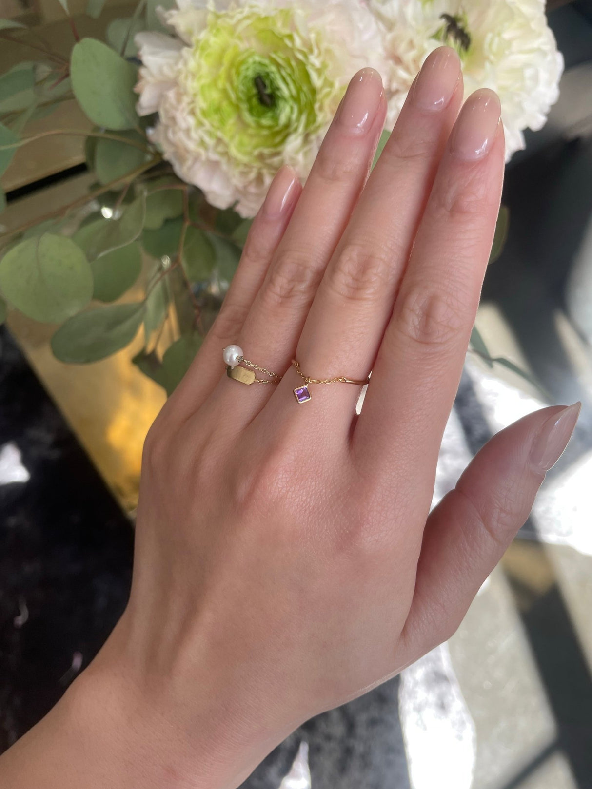 Yi Collection x Opening Ceremony February Amethyst Half Chain Ring: Silver With 14K Gold Plating