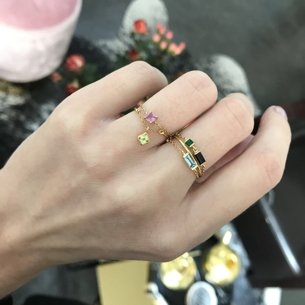 Yi Collection x Opening Ceremony August Peridot Half Chain Ring: Silver With 14K Gold Plating