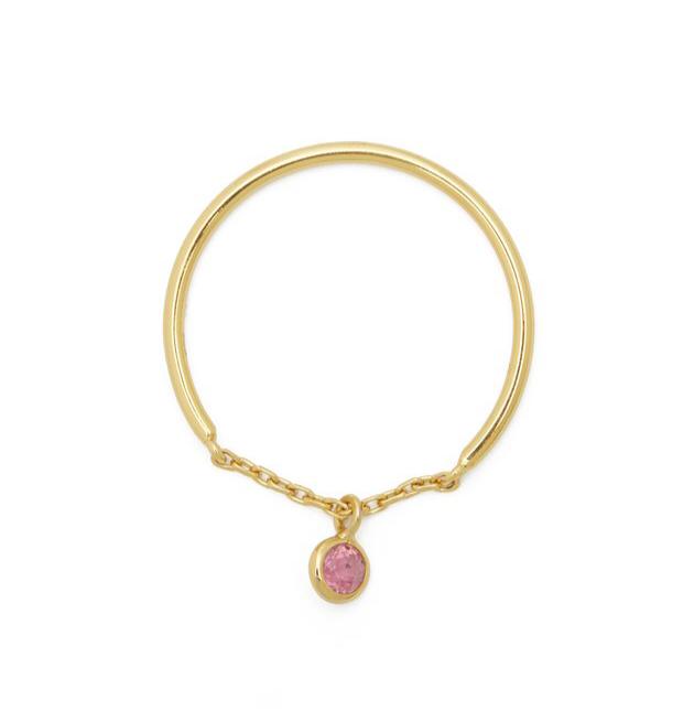 Yi Collection x Opening Ceremony October Pink Tourmaline Half Chain Ring: Silver With 14K Gold Plating
