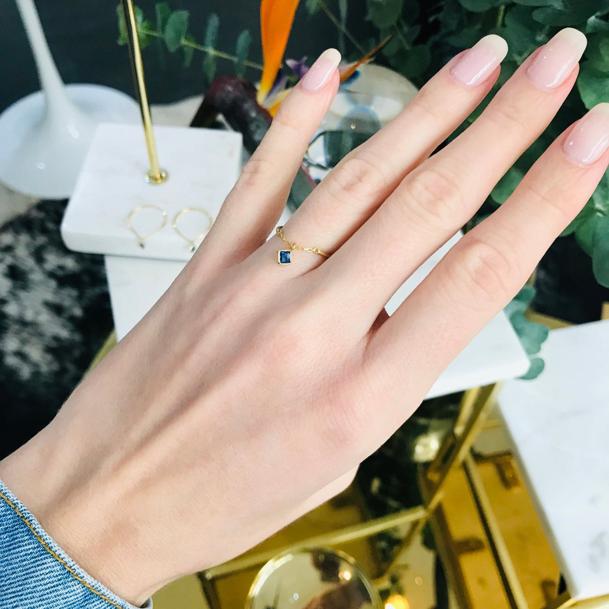 Yi Collection x Opening Ceremony September Sapphire Half Chain Ring: Silver With 14K Gold Plating