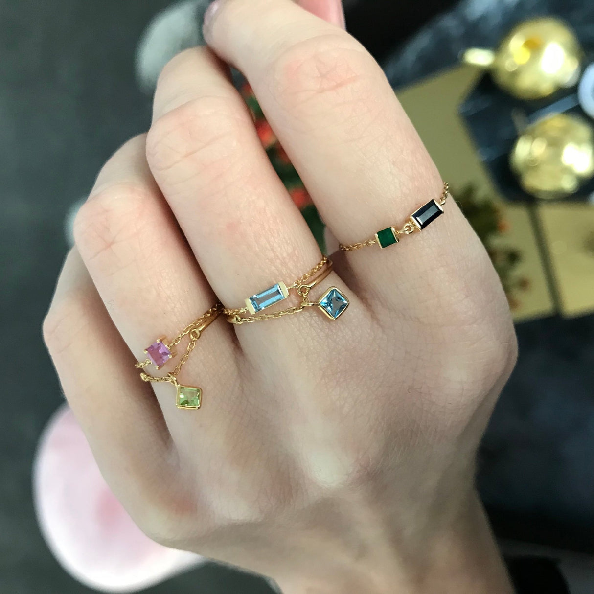 Yi Collection x Opening Ceremony December Topaz Half Chain Ring: Silver With 14K Gold Plating