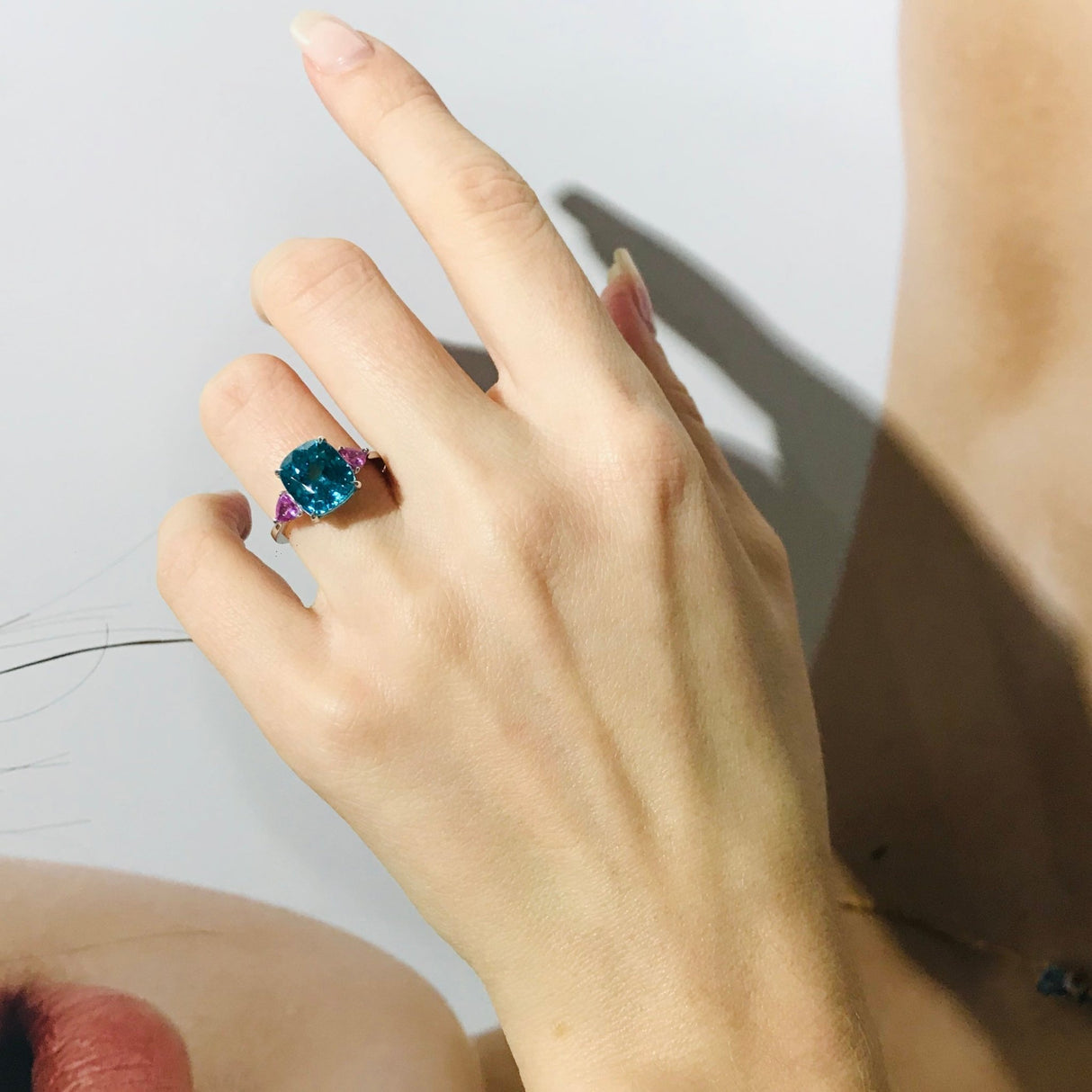 Zircon Oceans Ring With Pink Sapphire