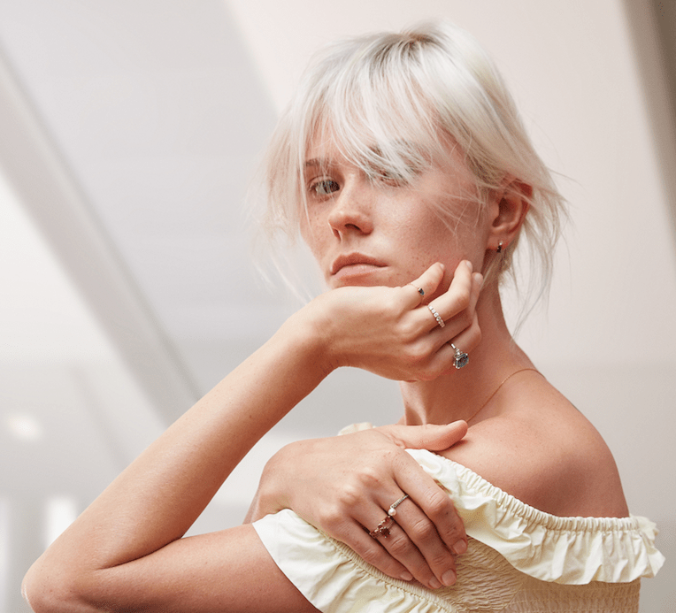 Zircon Oceans Ring With Pink Sapphire