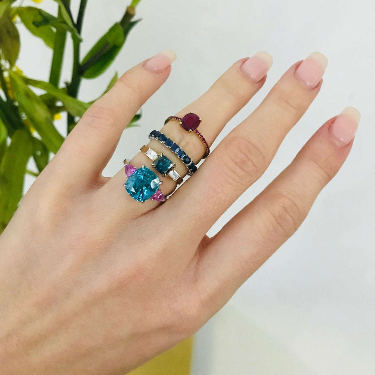 Zircon Oceans Ring With Pink Sapphire