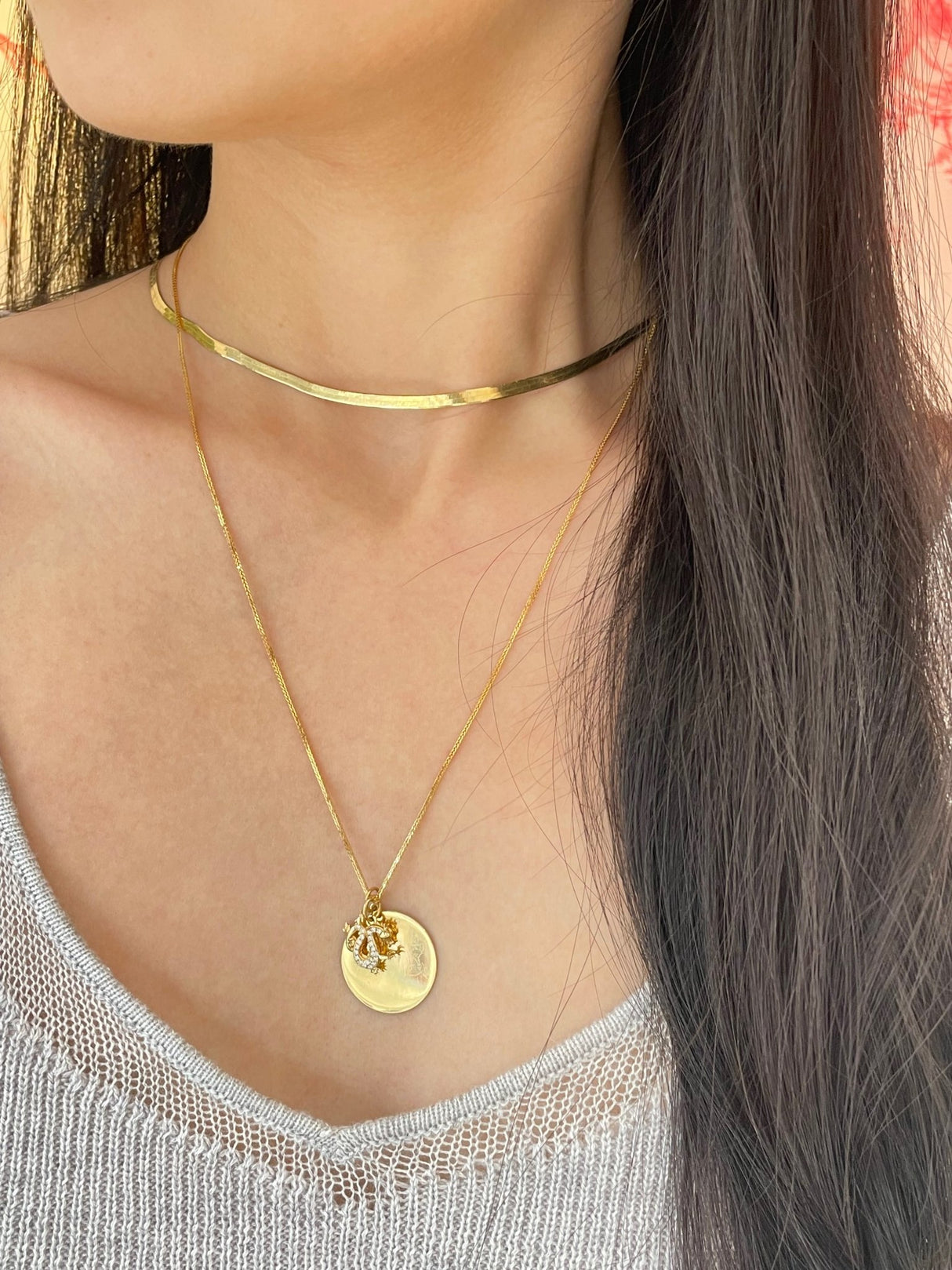 Zodiac Dragon Pendant Necklace on model 4