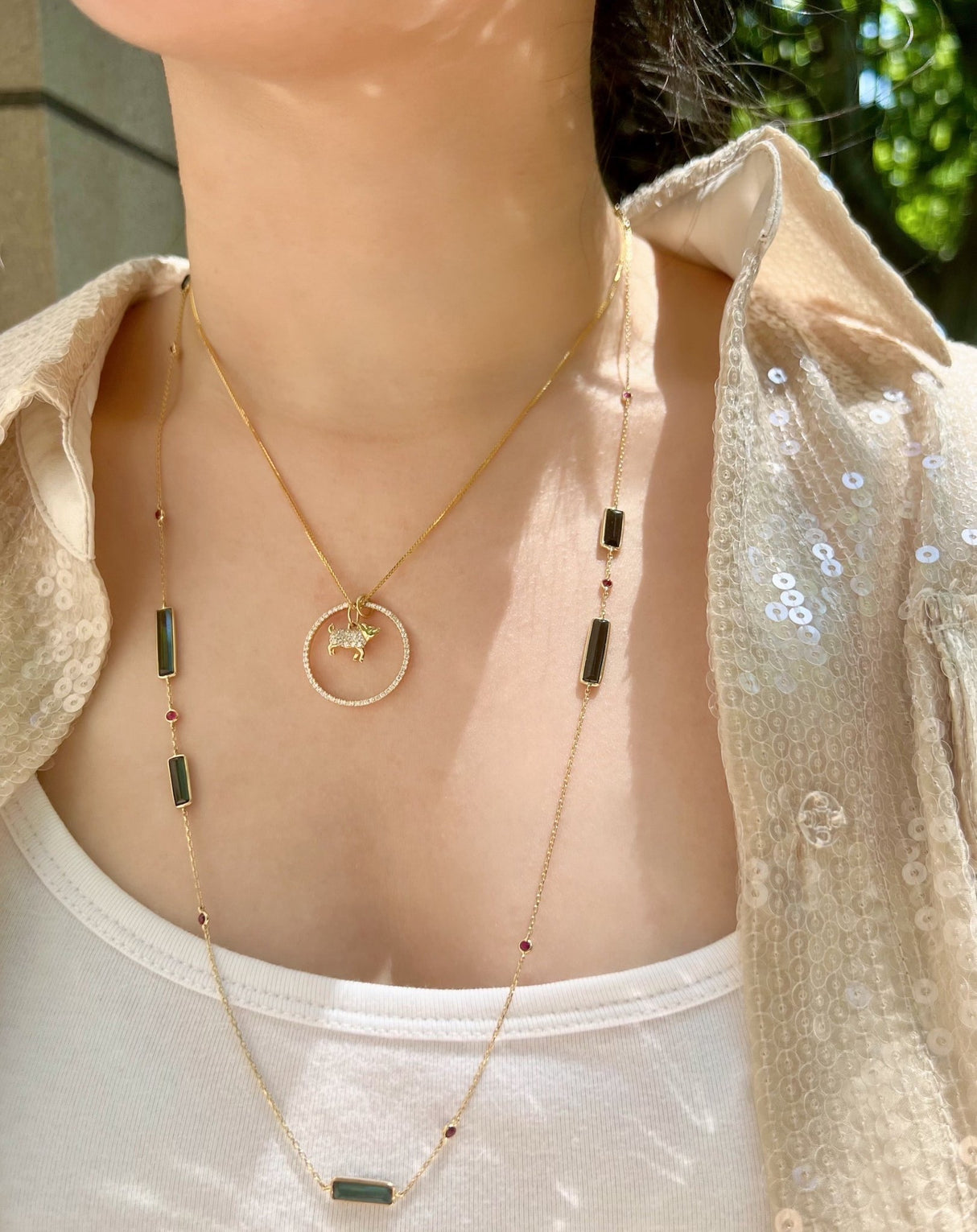 Zodiac Pig Pendant Necklace on model 2