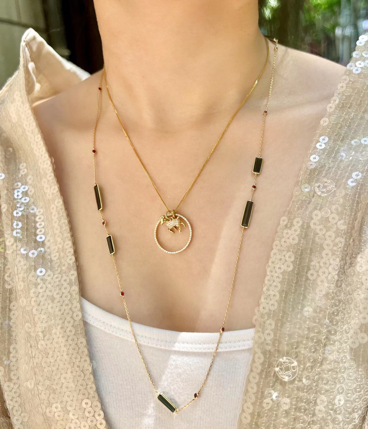 Zodiac Sheep Pendant Necklace on model 2